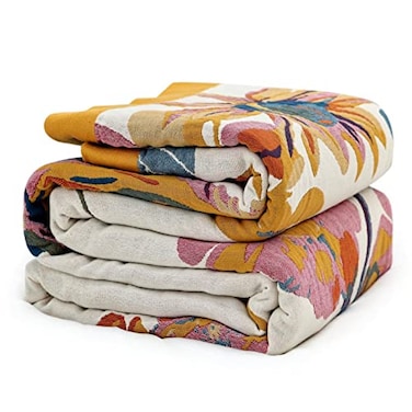MSGKV Boho Throw Blanket for Couch and Sofa 50x60 Cotton Throw Cover for Living Room with Floral and Butterfly Summer BreathableLightweight Blanket