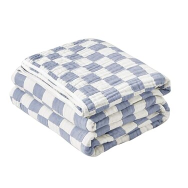 SANACYNA 100 Cotton Throw Blanket 6Layer Gauze Muslin Blanket Blue Grid Cooling Blanket Lightweight Soft and Breathable Blanket for Sofa Couch Gifts for Boys Blue Checker Throw 50x60
