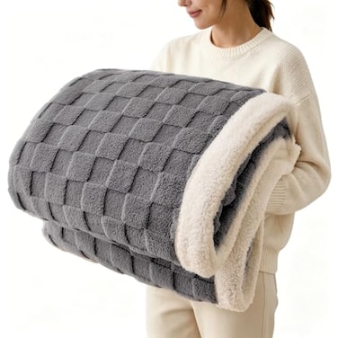 Gracelife Sherpa Throw Blanket for Couch Flannel Cozy Soft Thick Blanket for Bed Fleece Grey 60x80 Inches