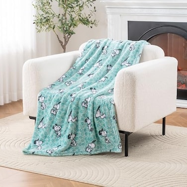 Berkshire Blanket Peanuts VelvetLoft Cute Character Snoopy Plush Throw BlanketSnoopy Springtime Floral Dance Large BlueThrow 55 in x 70 in Official Peanuts Product
