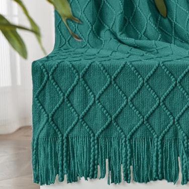 inhand Knitted Throw Blankets for Couch and Bed Soft Cozy Knit Blanket with Tassel Blue Lightweight Decorative Blankets and Throws Farmhouse Warm Woven Blanket for Men and Women 60x80