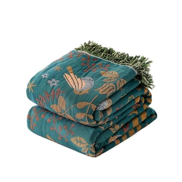 LUTBM Boho Throw Blanket for Couch 100 Cotton Soft Birds and Floral Double Embroidery Breathable Summer Throw Blankets50x60 All Season Reversible Throws for Sofa Chair Livingroom Home Decor