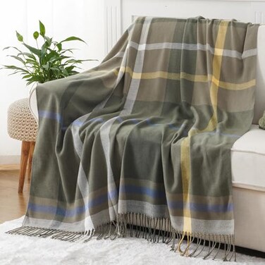BATTILO HOME Olive Green Plaid Throw Blanket for Couch Army Green Plaid Blanket Buffalo Checkered Blankets Lightweight Farmhouse Outdoor Throw Blankets for Bed Sofa 50x60