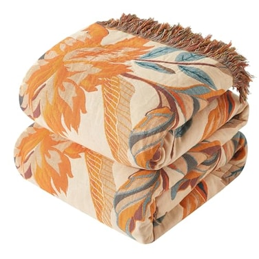 Bailix Boho Throw Blanket for Couch Sofa Bed 100 Cotton Woven Quilt with Tassel 60x80 Super Soft Muslin Blanket with Floral Printed Decorative Reversible Bed BlanketCover for All Seasons