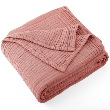 Carriediosa 100 Cotton Muslin Throw Blanket 108 X 90 King Size4Layers Summer Gauze Throws for Bed CouchSoft Lightweight Breathable Linen Blankets Bedspread for Adults All SeasonMauve