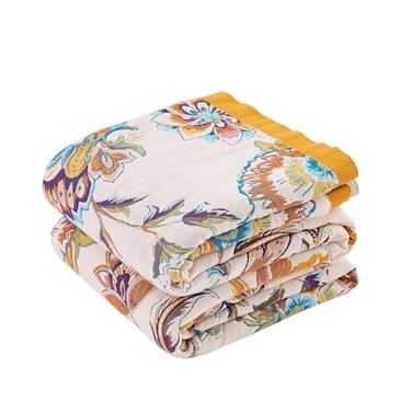 XIBLC Boho Throw Blanket for Bed 100 Cotton Soft Rustic Quilt Fall Blanket 50x60 Floral Printed Farmhouse Decor Bed Blankets All Season Rustic Reversible Bohemian Throw Quilt