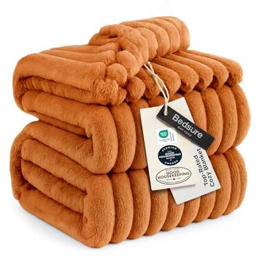 Bedsure GentleSoft Queen Blanket for Bed Cozy Soft Fall Blankets for Women Cute Large Fall Throws for Girls Orange 90x90 Inches