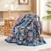 XIBLC Fall Throw Blanket for Couch Blue Boho Decorative Throw Blanket 100 Cotton Muslin Breathable Woven Farmhouse Blankets Quilt 50x60 Reversible Lightweight Blankets Bohemian Throw Quilt