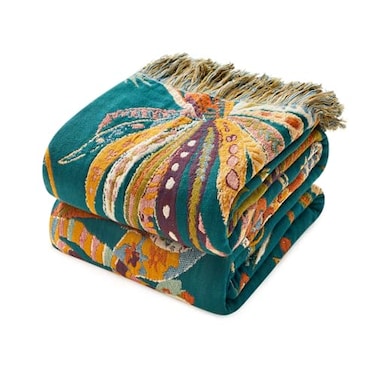 Wzvzss Boho Throw Blanket 50x60 Soft Cotton Throw Blanket Muslin Blankets for Bed Reversible Lightweight Summer Blanket with Floral Printed All Season Farmhouse Decor Rustic Blanket