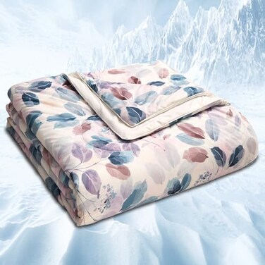 LLanCL Floral Print Cooling Blankets for Hot Sleepers Cool Like Ice Cream Blanket for Summer Lightweight DoubleSided Cooling Comforter Quilt Throw Size 47 x 59 Blue