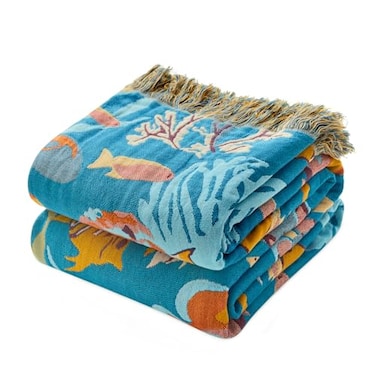 MSGKV Throw Blanket for Couch Cotton Cute Ocean Animals Blanket 50x60 Sofa Chair Blankets Muslin Summer Breathable All Seasons Lightweight Farmhouse Home Decor