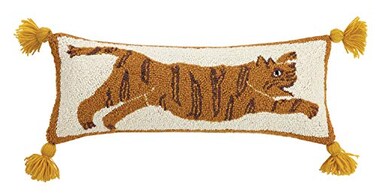 Peking Handicraft 30JBL08C22OB Tiger Pom Pom Hook Pillow 100 Wool and Cotton