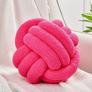 Uvvyui Knot Pillow Ball Soft Home Decorative Pillows Round Throw Pillow Handmade Knotted Plush Pillow Round Boucle Pillow Cushion 14 Inches Hot Pink