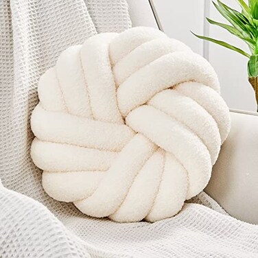 Uvvyui Knot Pillows 14 Inch Decorative Throw Pillows Round Pillows Cushion Soft Handmade Knotted Ball Pillow Plush Cushion Home Decor for Bed Couch Living Room Ivory 14 Inch