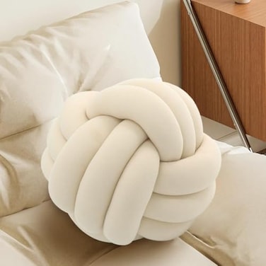 KUCCO-PILLOW Knot Pillow Ball Handmade Soft Round Throw Pillow Decorative Knotted Cushion for Couch Sofa Bedroom Decor Cute Accent Pillow for Living Room Ivory 787 Inches