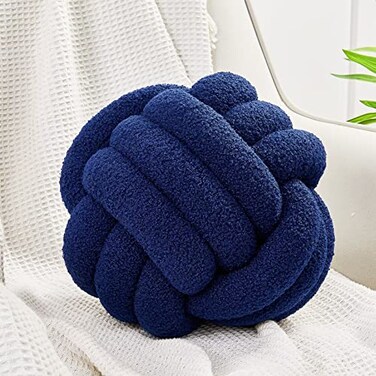 Uvvyui Knot Pillow Ball Soft Home Decorative Pillows Round Throw Pillow Handmade Knotted Plush Pillow Round Boucle Pillow Cushion 14 Inches Navy