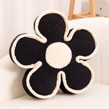 Kcvvcr Soft Flower Shaped Floor Cushion Plush Decorative Throw Pillow Cute Seating Cushion Room Decor Pillow for Sofa Couch Bed 137 Inch Black