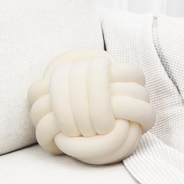 Petrella Knot Pillow 8 Inch White Round Velvet Throw Pillow Ball Cushion Machine Washable Soft Decorative Accent Pillow for Couch Sofa Bed Home Decor