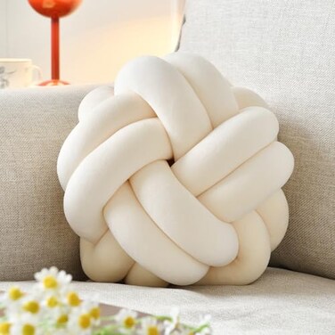 VBGYA Knot Ball Pillow Round Decorative Throw Pillows Cushion 8 Inch Beige Soft Plush Knotted Pillows Pillow Modern Home Throw Knot Decorative Cushion