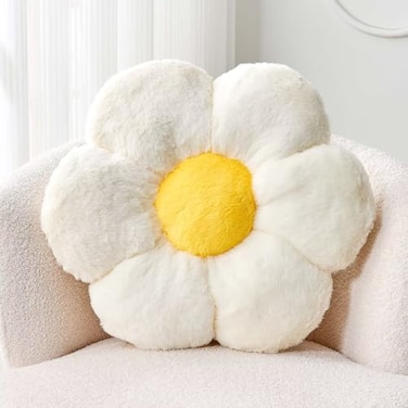 Kcvvcr White Flower Plush Throw Pillow Cute Decorative Flower Shaped with Faux Rabbit Fur 149 Soft Throw Pillow for Bedroom Living Room