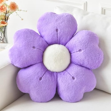 Ddliury Flower Pillow Flower Shaped Pillow Decorative Throw Pillows for Bed Couch Cute Daisy Pillow Dorm Decor Floor Seating Cushion Dark Purple 15 Inches