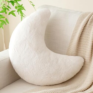 Znhinery Moon Pillow Decorative Throw Pillows with Soft Faux Rabbit for Bed Couch Moon Shaped Pillows Plush Floor Cushions Room Decor Pillow for Sofa Bedroom Living Room