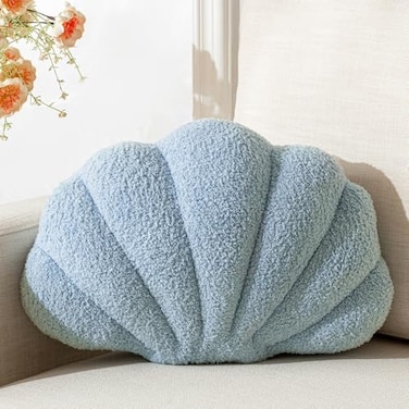XIAIJIA Seashell Throw Pillows Shell Shaped Pillow Blue Sea Shell Pillows for Bed Seashell Decorative Pillow Soft Plush Pillow Sea Couch Decoration13 X 10 inch