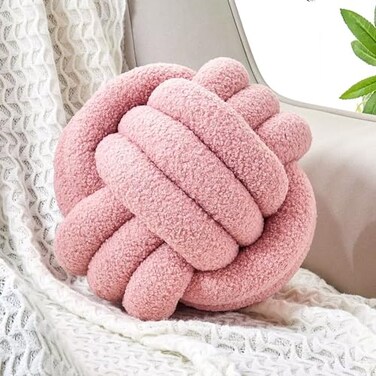 Uvvyui Knot Pillow Ball Soft Home Decorative Pillows Round Throw Pillow Handmade Knotted Plush Pillow Round Boucle Pillow Cushion 11 Inches Blush Pink