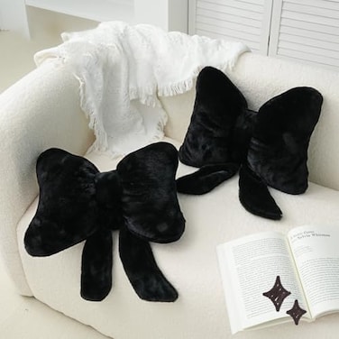 UNWAAT 2 Pcs Coquette Bow Pillows Cute Bowknot Plush Pillow Coquette Home Decor Pink Bow Lumbar Pillow for Girls Loft Bed Decor Accessories
