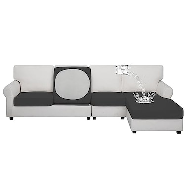 Easy-Going EasyGoing 100 Waterproof 4 Pieces Couch Cushion Covers for Sectional Sofa LeftRight L Shape Chaise Lounge Sofa Seat slipcover AntiSlip Sofa Cover 3 Seater 1 Chaise Dark Gray