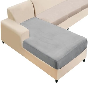 NAISI Sectional Couch Cover 1 Piece Velvet Separate Chaise Lounge Cover Soft Stretch Sofa Slipcovers for LeftRight Chaise Sectional CouchChaise LoungeLight Grey