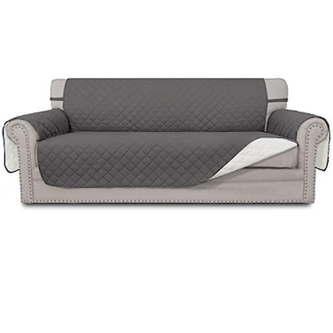 Easy-Going EasyGoing Reversible Oversized Couch Cover for 3 Cushion Couch Sofa Cover for Dogs Water Resistant Furniture Protector Cover with Foam Sticks for Pet Oversized Sofa GrayIvory
