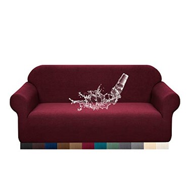 Granbest Premium Water Repellent Sofa Cover High Stretch Couch Slipcover Super Soft Fabric Couch Cover Wine Red Large