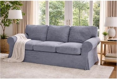 HomeTown Market Velvet Pets Friendly Sofa Covers Custom Made Compatible for IKEA Ektorp Three Seat Sofa Slipcovers Velvet Light Gray Ektorp 3