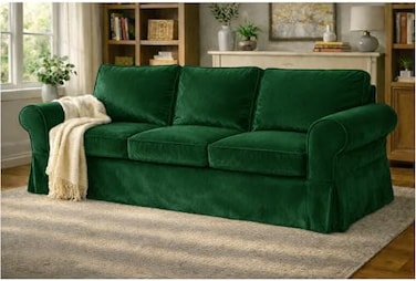 HomeTown Market Velvet Pets Friendly Sofa Covers Custom Made Compatible for IKEA Ektorp Three Seat Sofa Slipcovers Velvet Green Ektorp 3
