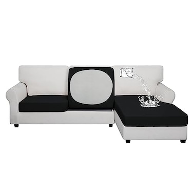 Easy-Going EasyGoing 100 Waterproof 3 Pieces Couch Cushion Covers for Sectional Sofa LeftRight L Shape Chaise Lounge Sofa Seat slipcover AntiSlip Sofa Cover 2 Seater 1 Chaise Black