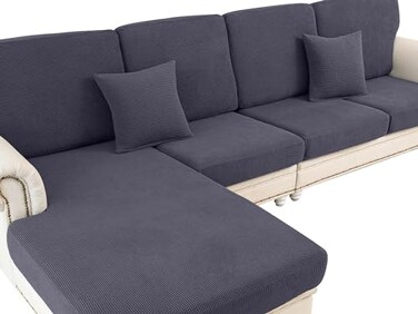 LA MEACK Chaise Couch Cushion Cover Washable Separate Seat Stretch Sectional Sofa Slipcover 1 Piece for Chaise or Sofa 3Seater Dark Grey