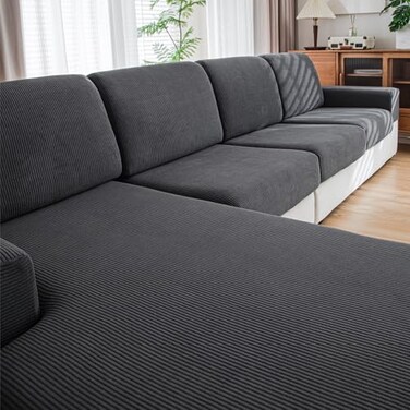 QIANMEW Couch Cushion Covers Comfort Soft Magic Sofa Covers Washable Stretch Resistant Slipcovers for Sectional and L Shaped Seats 3 Seaters1 Chaise Dark Gray
