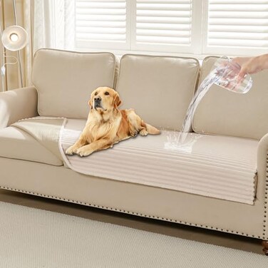 HAOMAIJIA Waterproof Couch Cover for Dogs WashableFaux Fur Pet Couch Covers for SofaSoft Dog Bed Cover NonSlip Couch Covers for 3 Cushion Couch Sofa Pet Friendly Off White 35 x 82