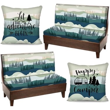HunnmingRe 6 Pcs Rv Dinette Cushion Covers Stretch Washable Rv Dinette Cushion Covers Camper Accessories for Camper Car Bench 2 Pillowcase 2 Backrest and 2 Bench ReplacementMountain Landscape