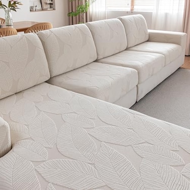 QIANMEW Couch Covers for Sectional Sofa Washable Stretch Soft Sofa Cushion Covers L Shape Sofa Slipcovers Anti Slip Furniture Decor Protector for Pets 1PC X Large Sofa CoverIvory