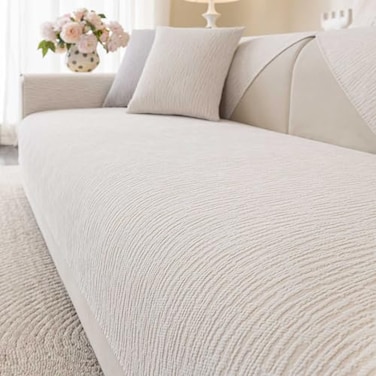 Aucrovee Soft Waterproof Chenille Cover Washable Non Slip Sectional Sofa Covers for 3 Cushion Couch Sofa L Sharped Sofa Slipcover for Pets Furniture Protector 1 PCS 36x82 White