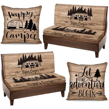HunnmingRe 6 Pcs Rv Dinette Cushion Covers Stretch Washable Rv Dinette Cushion Covers Camper Accessories for Camper Car Bench 2 Pillowcase 2 Backrest and 2 Bench ReplacementMountain