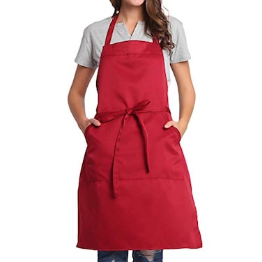BIGHAS Adjustable Bib Apron with Pocket Extra Long Ties for Women Men 18 Colors Chef Kitchen Home Restaurant Cafe Cooking Baking Wine Red