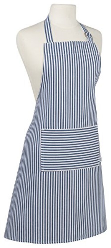 Now Designs Narrow Stripe Cotton Chefs Kitchen Apron Royal Blue Stripe 28 x 32 in