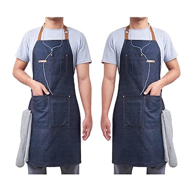 KOPADA KPD 2 Pack Blue Unisex Adjustable Bib Denim Apron for Family Chef Kitchen BBQ and StudioCooking Apron for Kitchen and Home