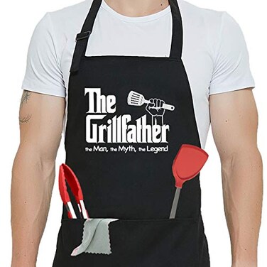 Febmeib 100 Cotton Waterproof Oil Proof Thick and Durable Chef Apron with 2 Big PocketsFunny Apron for MenWomenThe Grillfather Kitchen Cooking BBQ Grill Bib Adjustable