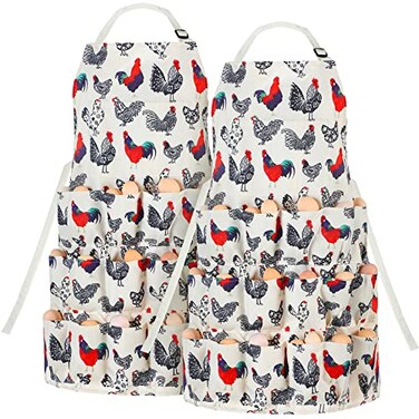 Loopeer 2 Pcs Egg Apron Collecting Apron for Fresh Egg Gathering Adjustable Gathering with Pocket for Gift Women18 Pockets
