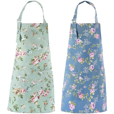 DDJYP Floral Pattern Women Kitchen Apron 2 Pack Cotton Canvas Flower Apron with Pockets Gardening Apron for Gardeners Birthday Mothers Day Apron Gift