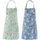 DDJYP Floral Pattern Women Kitchen Apron 2 Pack Cotton Canvas Flower Apron with Pockets Gardening Apron for Gardeners Birthday Mothers Day Apron Gift